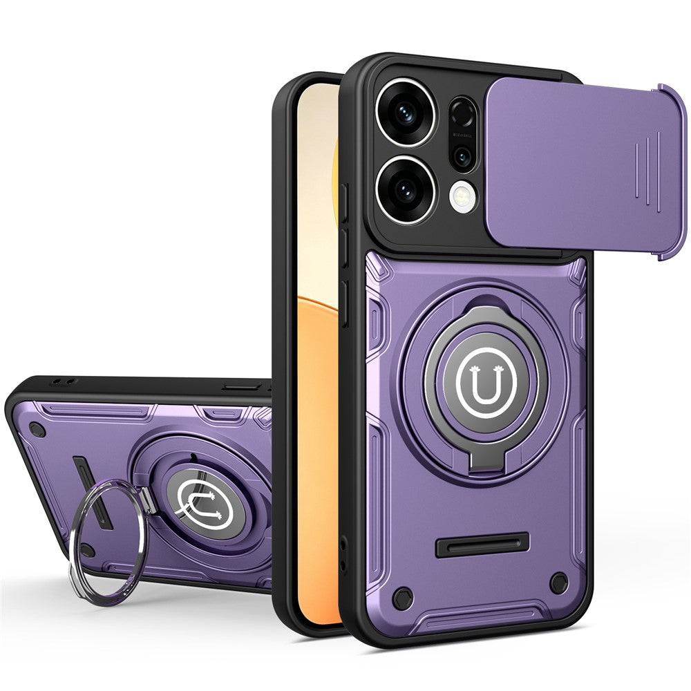 For Oppo Reno14 Pro 5G (Global) Case with Slide Camera Cover Ring Kickstand PC + TPU Phone Shell