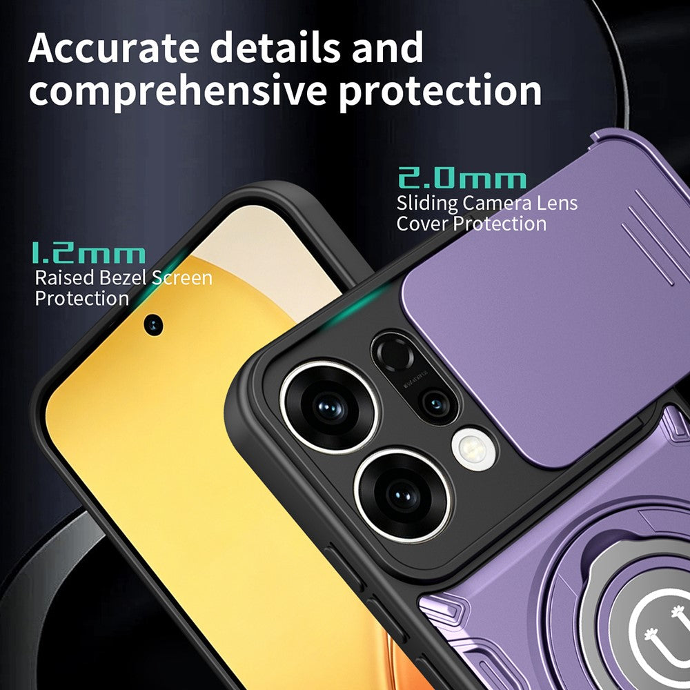 For Oppo Reno14 Pro 5G (Global) Case with Slide Camera Cover Ring Kickstand PC + TPU Phone Shell