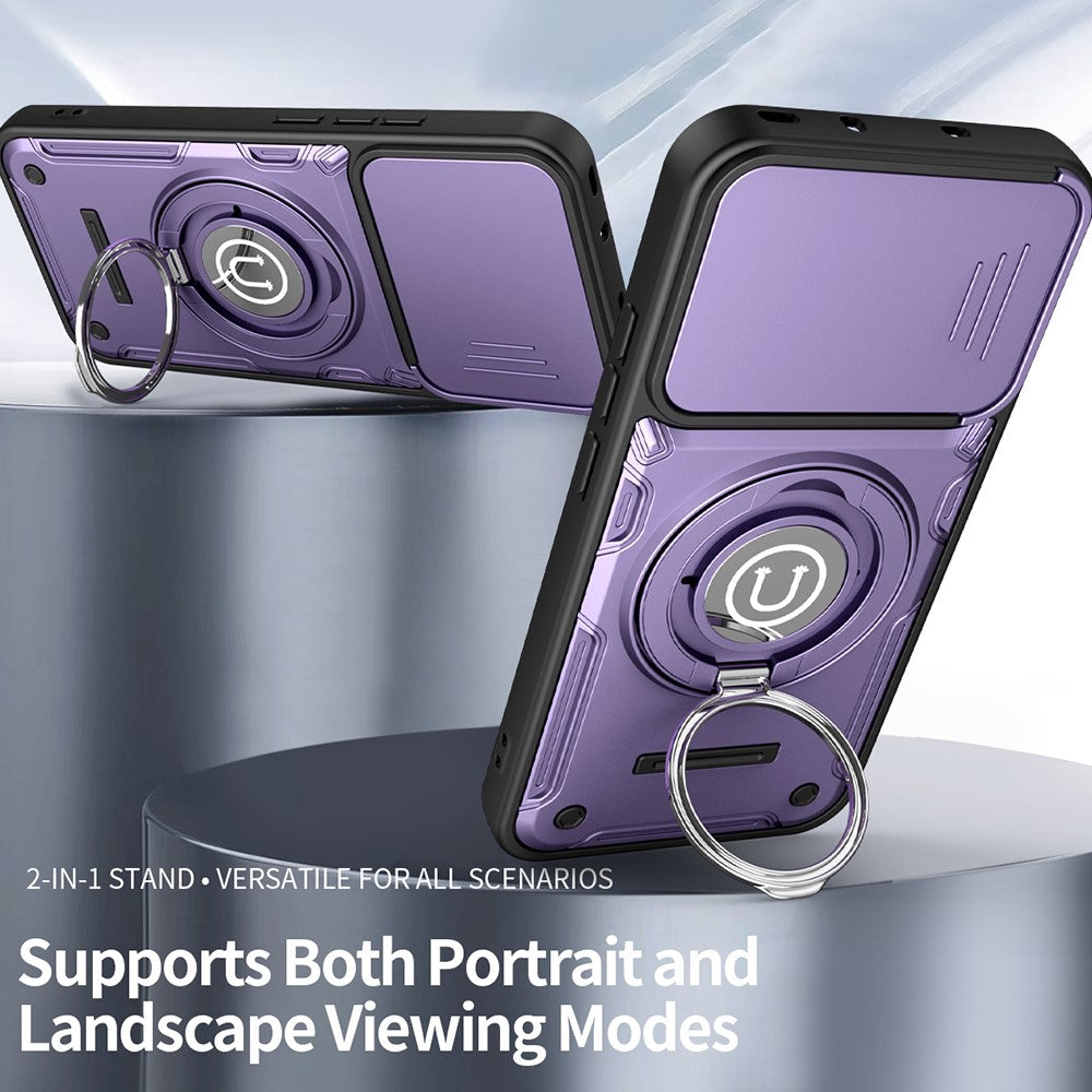 For Oppo Reno14 Pro 5G (Global) Case with Slide Camera Cover Ring Kickstand PC + TPU Phone Shell