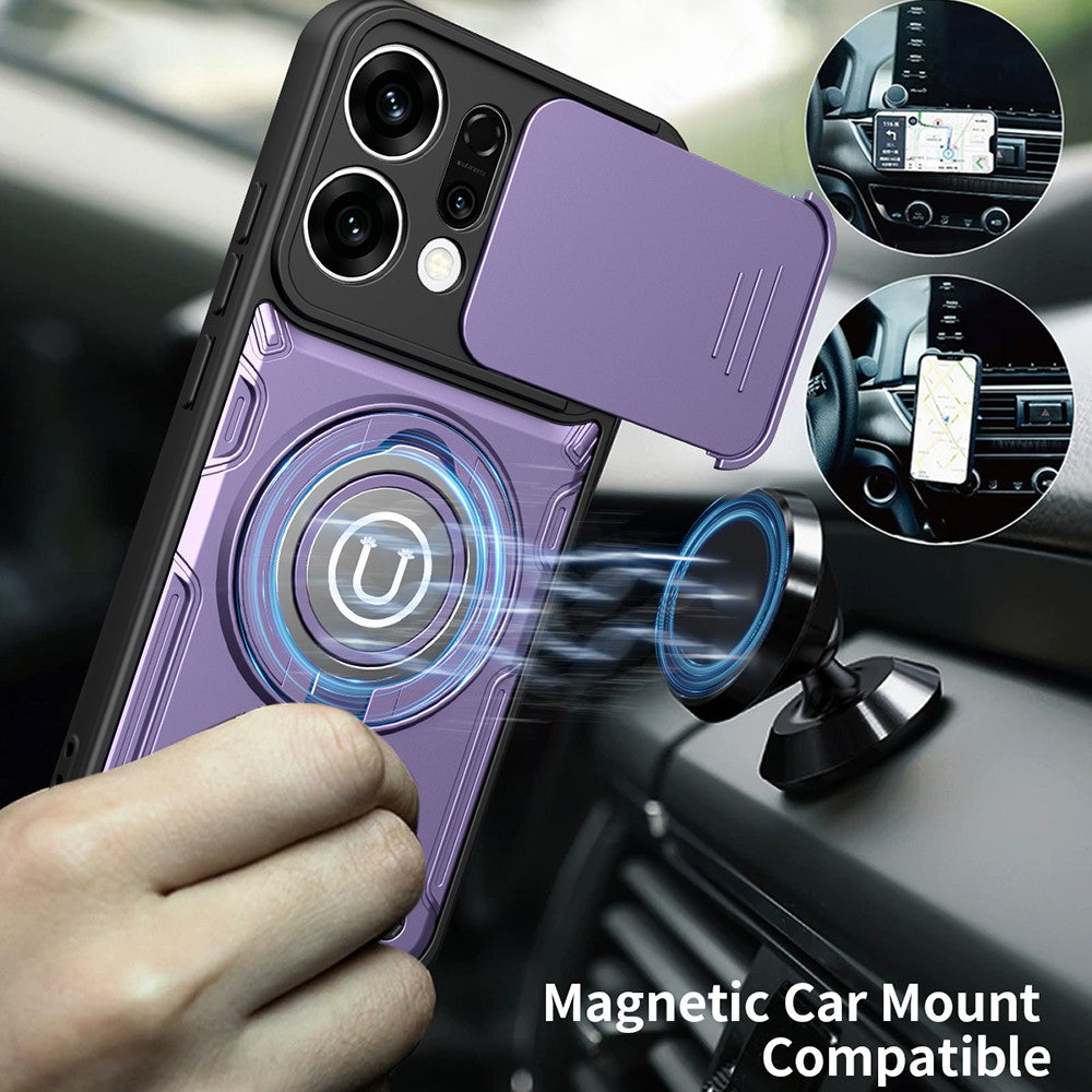 For Oppo Reno14 Pro 5G (Global) Case with Slide Camera Cover Ring Kickstand PC + TPU Phone Shell