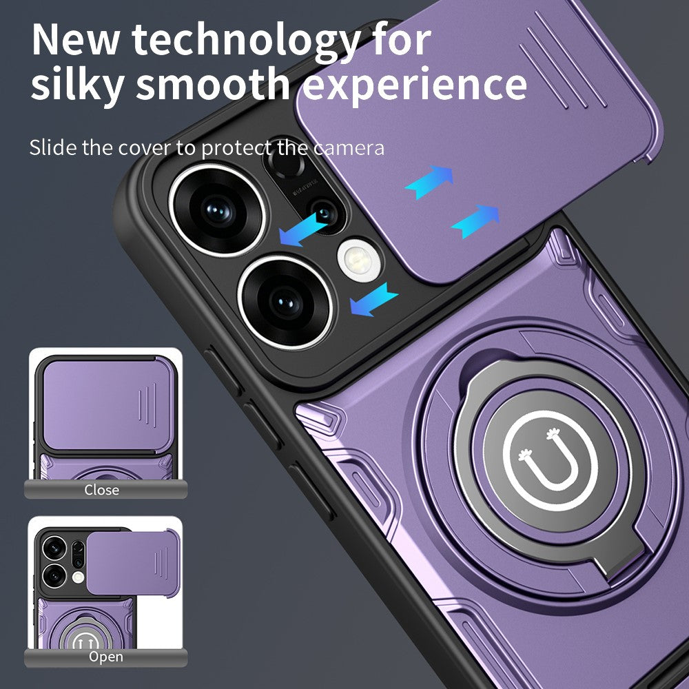 For Oppo Reno14 Pro 5G (Global) Case with Slide Camera Cover Ring Kickstand PC + TPU Phone Shell