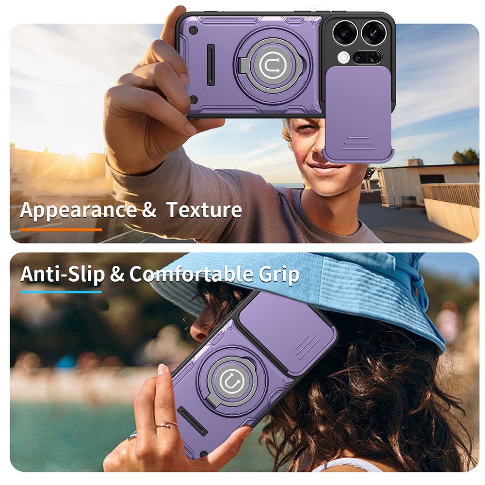 For Oppo Reno14 Pro 5G (Global) Case with Slide Camera Cover Ring Kickstand PC + TPU Phone Shell