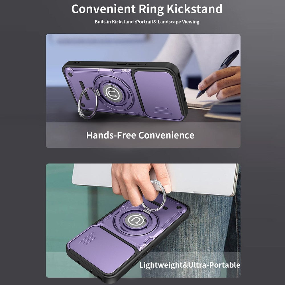 For Oppo Reno14 Pro 5G (Global) Case with Slide Camera Cover Ring Kickstand PC + TPU Phone Shell