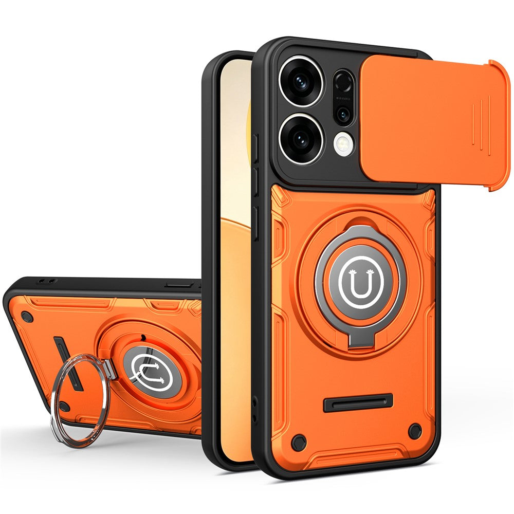 For Oppo Reno14 Pro 5G (Global) Case with Slide Camera Cover Ring Kickstand PC + TPU Phone Shell