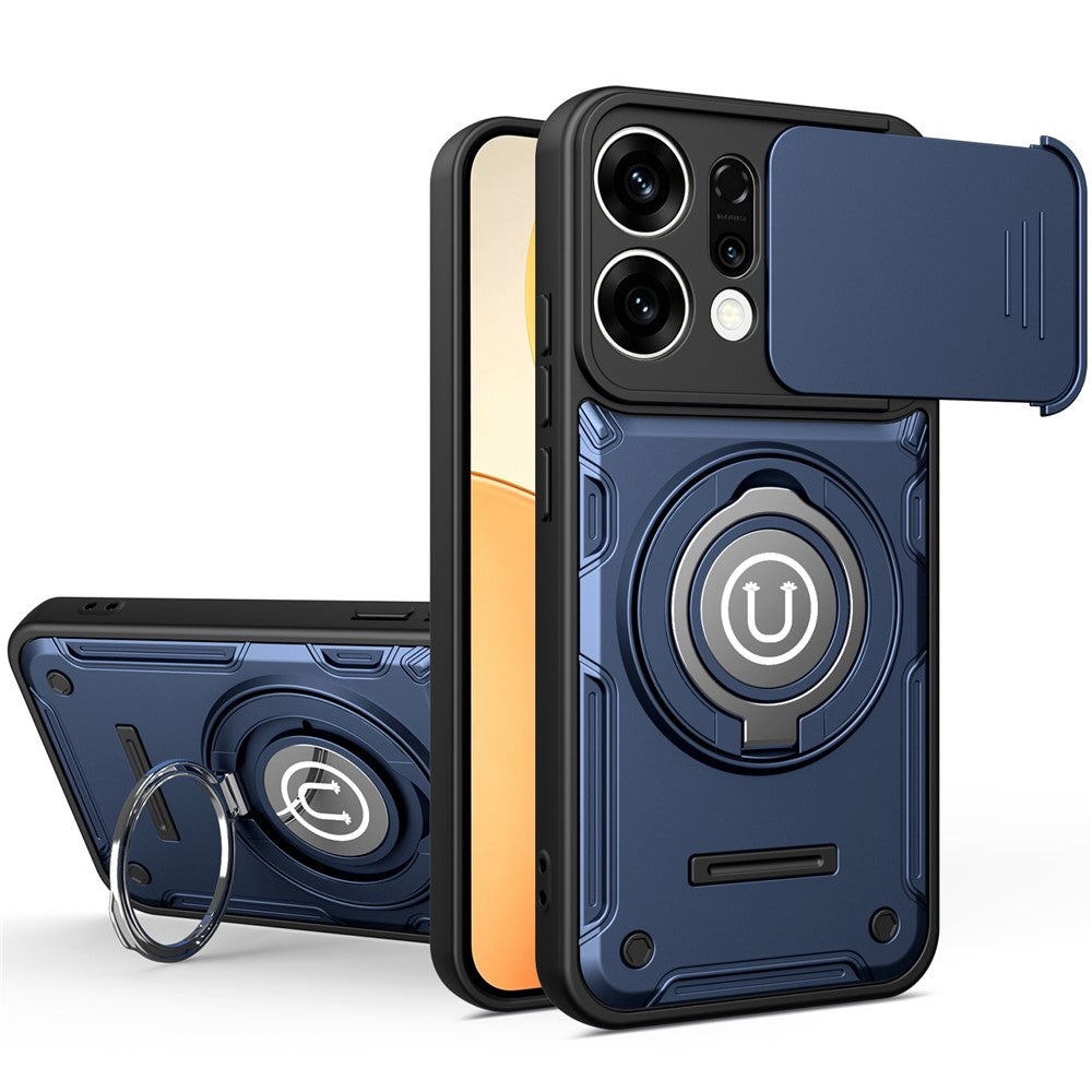 For Oppo Reno14 Pro 5G (Global) Case with Slide Camera Cover Ring Kickstand PC + TPU Phone Shell