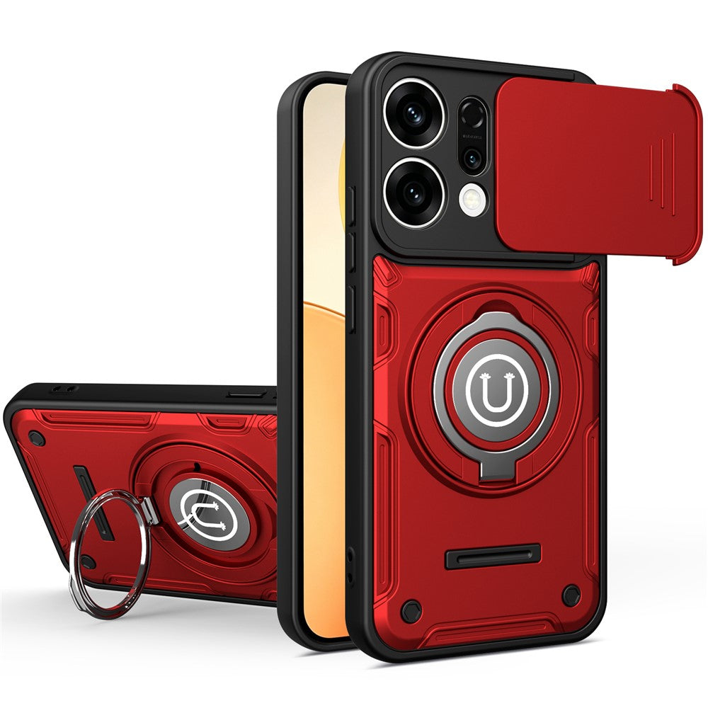 For Oppo Reno14 Pro 5G (Global) Case with Slide Camera Cover Ring Kickstand PC + TPU Phone Shell