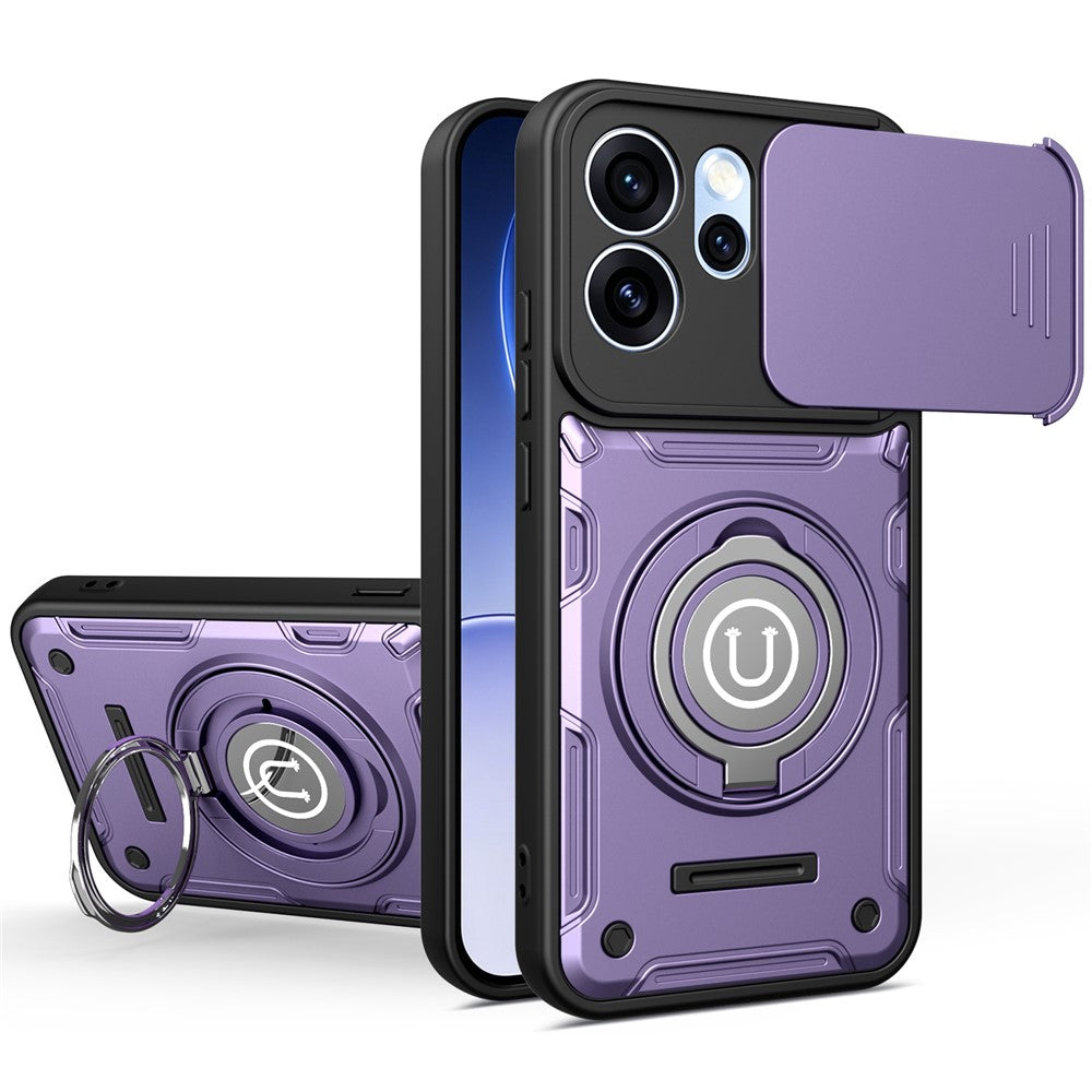 For Oppo Reno15 Pro Max 5G (Global)  /  Reno15 Pro 5G (China) Case with Slide Camera Cover Ring Kickstand PC + TPU Phone Shell