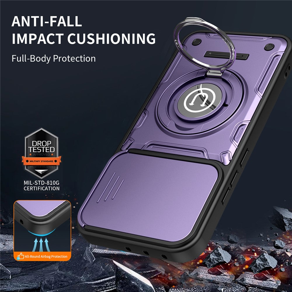 For Oppo Reno15 Pro Max 5G (Global)  /  Reno15 Pro 5G (China) Case with Slide Camera Cover Ring Kickstand PC + TPU Phone Shell