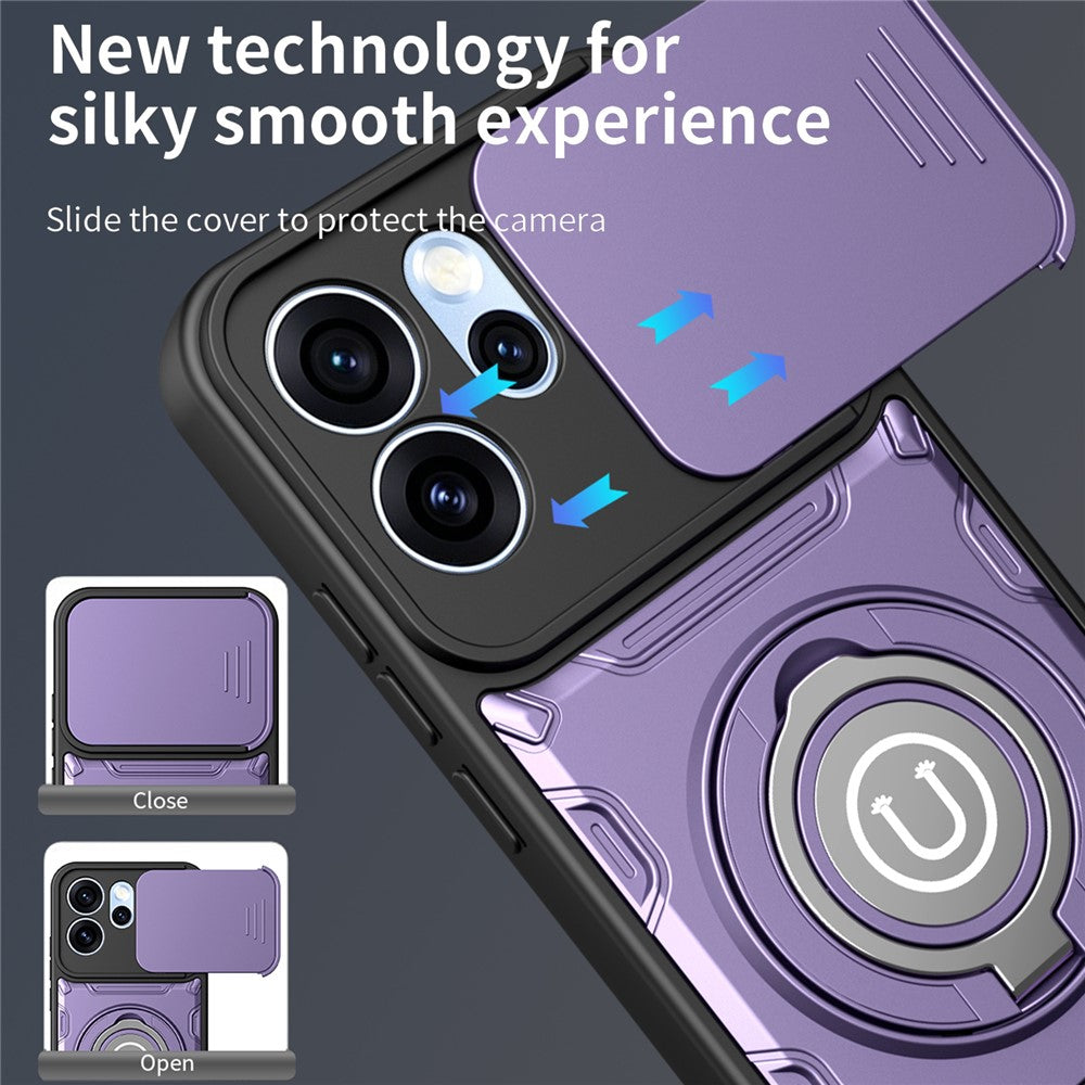 For Oppo Reno15 Pro Max 5G (Global)  /  Reno15 Pro 5G (China) Case with Slide Camera Cover Ring Kickstand PC + TPU Phone Shell
