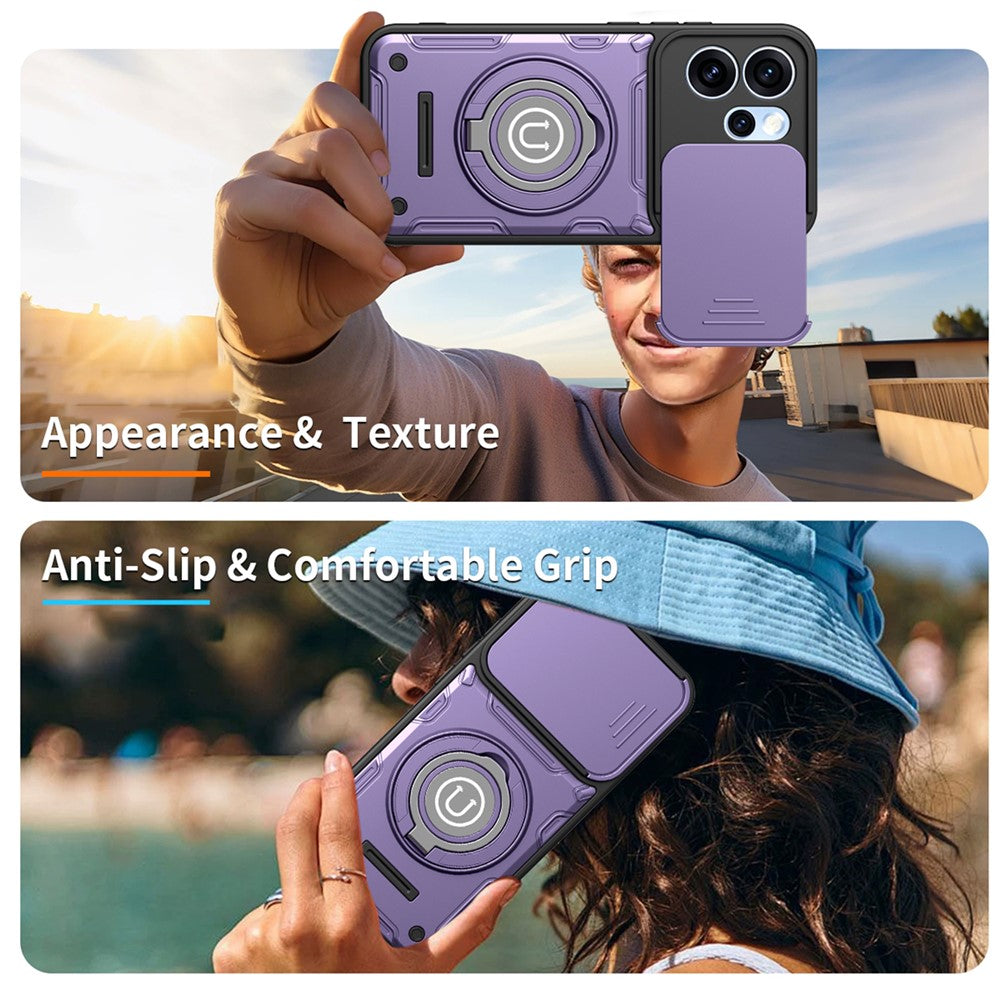 For Oppo Reno15 Pro Max 5G (Global)  /  Reno15 Pro 5G (China) Case with Slide Camera Cover Ring Kickstand PC + TPU Phone Shell