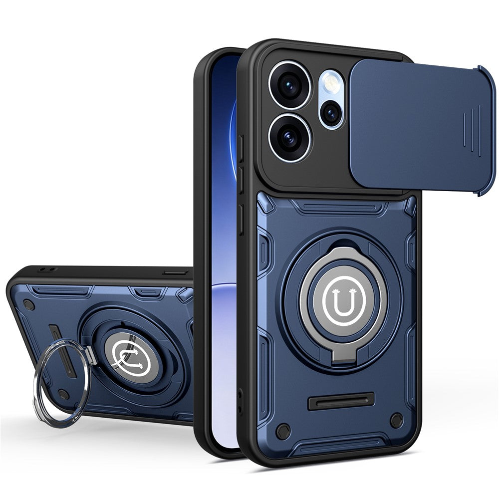 For Oppo Reno15 Pro Max 5G (Global)  /  Reno15 Pro 5G (China) Case with Slide Camera Cover Ring Kickstand PC + TPU Phone Shell