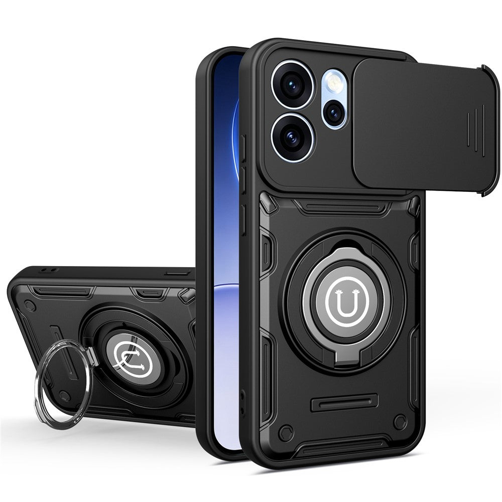 For Oppo Reno15 Pro Max 5G (Global)  /  Reno15 Pro 5G (China) Case with Slide Camera Cover Ring Kickstand PC + TPU Phone Shell
