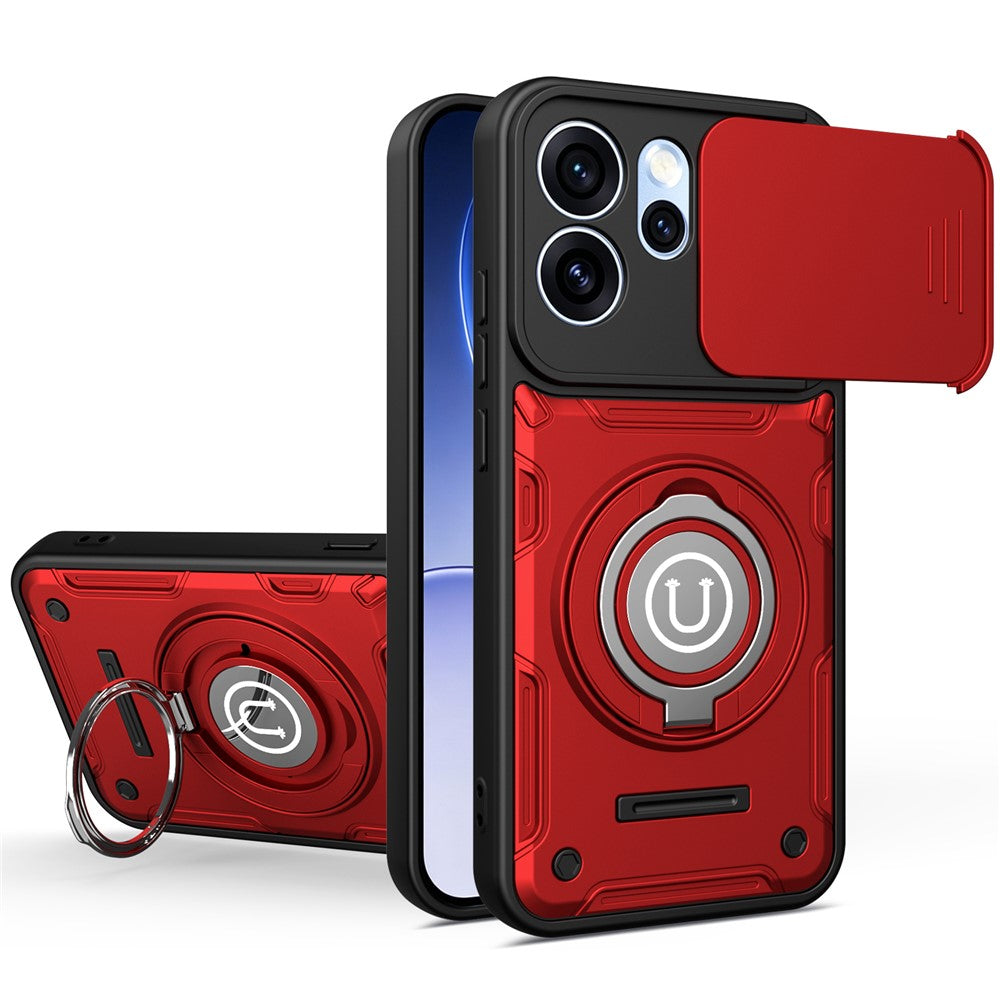 For Oppo Reno15 Pro Max 5G (Global)  /  Reno15 Pro 5G (China) Case with Slide Camera Cover Ring Kickstand PC + TPU Phone Shell