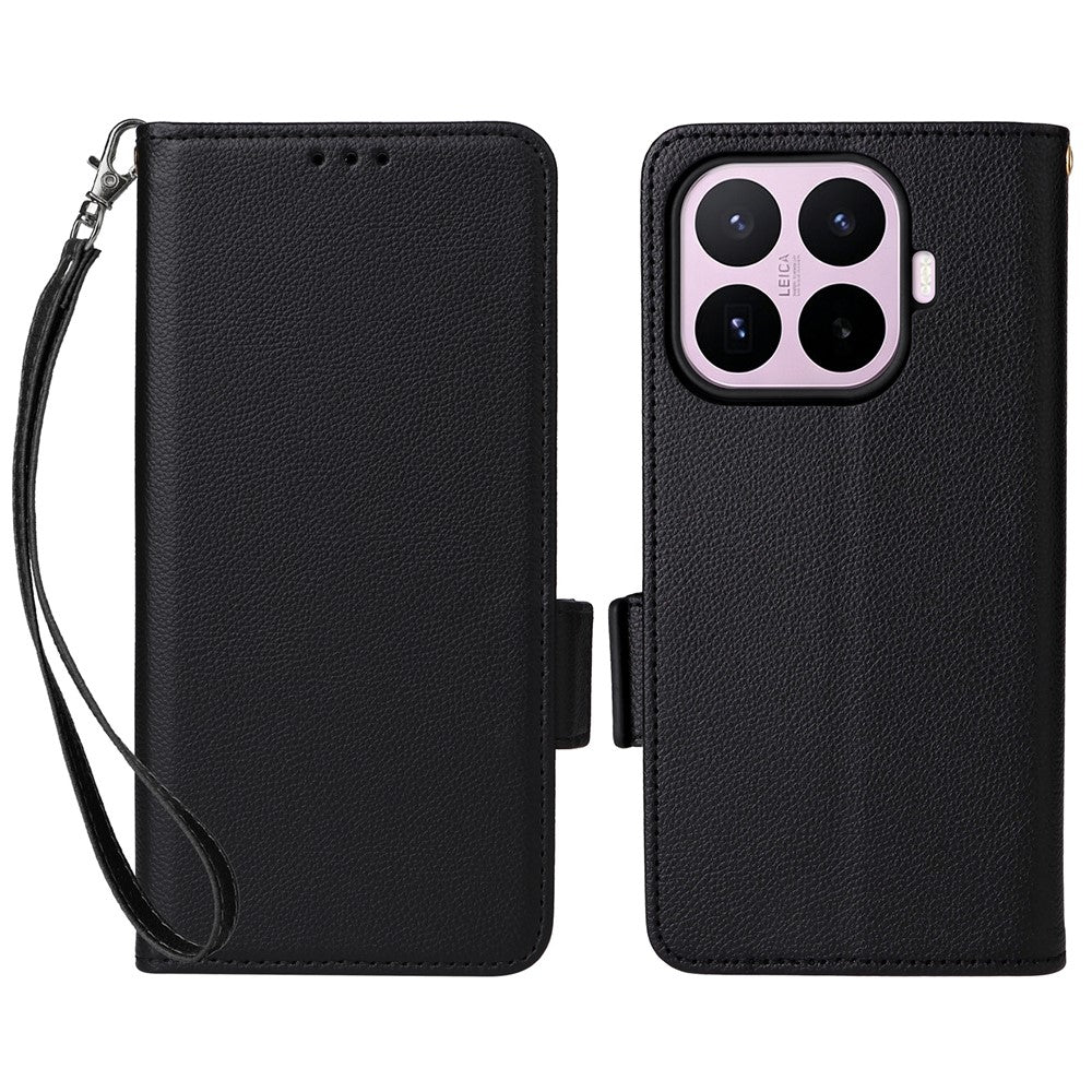 For Xiaomi 17T Case Litchi Texture Wallet Leather Phone Cover with Wrist Strap