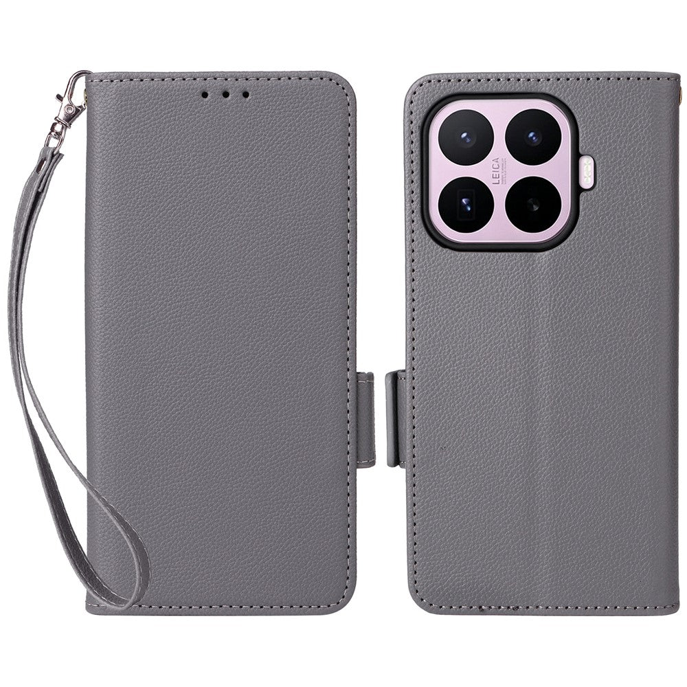 For Xiaomi 17T Case Litchi Texture Wallet Leather Phone Cover with Wrist Strap