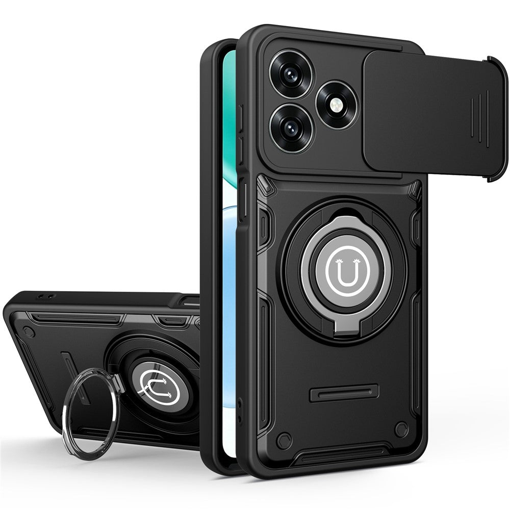 Til Honor X5c Plus 4G / X5c 4G Etui med Skydende Kameradæksel Ring Kickstand PC + TPU Telefoncover