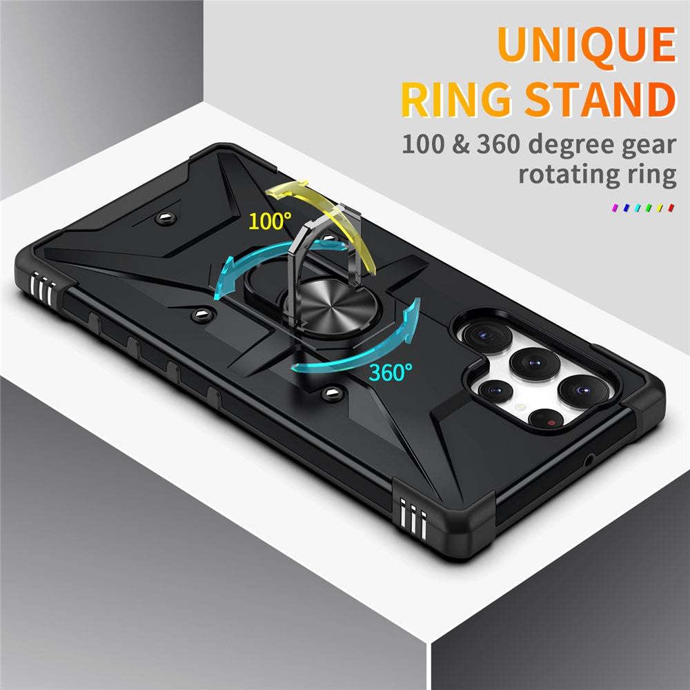 Samsung Galaxy S23 Ultra Ring Bilmontering Stöd mobilskal Stötsäkert Hårt PC Mjukt TPU Hybrid Militärklass Stötsäkert Skal