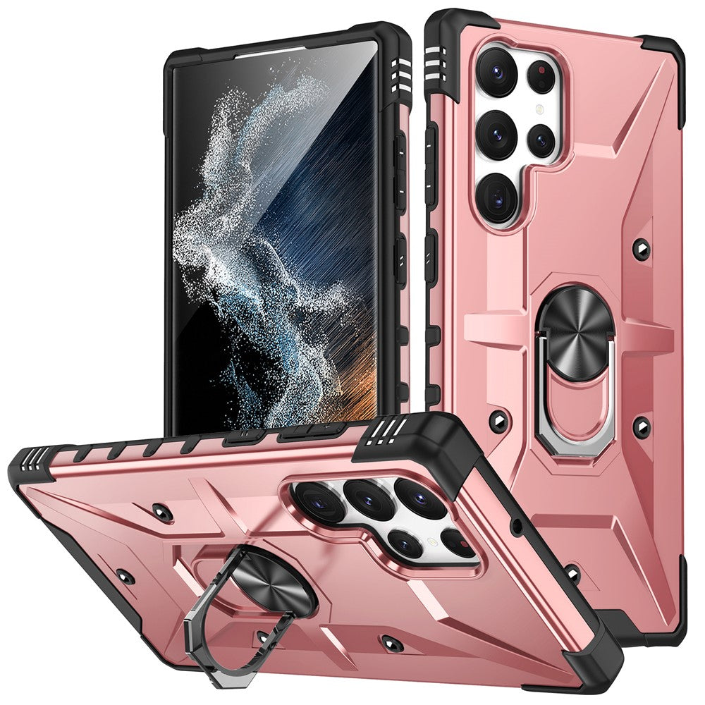 Samsung Galaxy S23 Ultra Ring Bilmontering Stöd mobilskal Stötsäkert Hårt PC Mjukt TPU Hybrid Militärklass Stötsäkert Skal