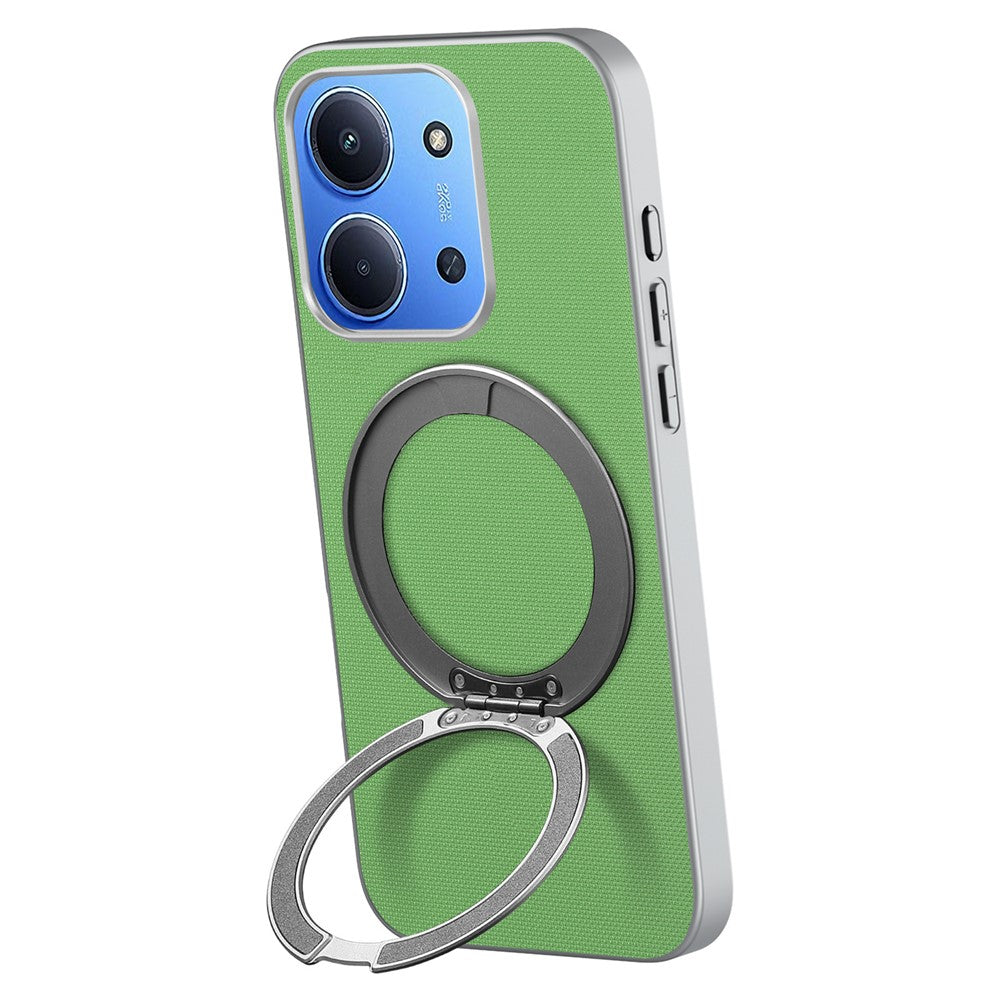 For Xiaomi Redmi 15C 4G (EU) (173mm)  /  15C 5G (EU) (173mm) Magnetic Case Ring Kickstand Fine Grid Texture Leather + PC + TPU Phone Cover