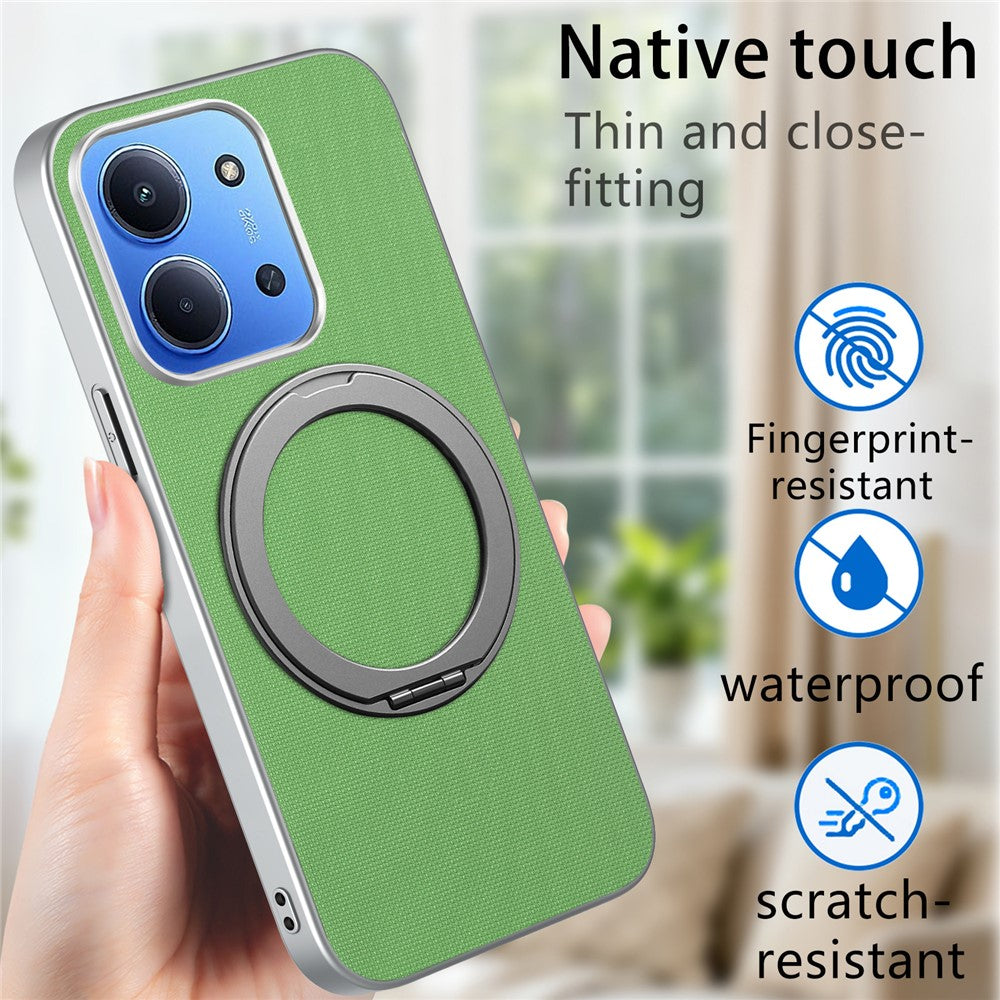 For Xiaomi Redmi 15C 4G (EU) (173mm)  /  15C 5G (EU) (173mm) Magnetic Case Ring Kickstand Fine Grid Texture Leather + PC + TPU Phone Cover
