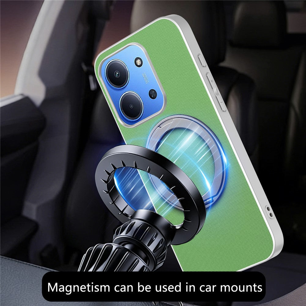 For Xiaomi Redmi 15C 4G (EU) (173mm)  /  15C 5G (EU) (173mm) Magnetic Case Ring Kickstand Fine Grid Texture Leather + PC + TPU Phone Cover