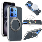 For Xiaomi Redmi 15C 4G (EU) (173mm)  /  15C 5G (EU) (173mm) Magnetic Case Ring Kickstand Fine Grid Texture Leather + PC + TPU Phone Cover