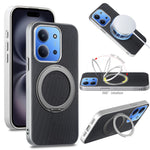 For Xiaomi Redmi 15C 4G (EU) (173mm)  /  15C 5G (EU) (173mm) Magnetic Case Ring Kickstand Fine Grid Texture Leather + PC + TPU Phone Cover