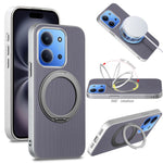 For Xiaomi Redmi 15C 4G (EU) (173mm)  /  15C 5G (EU) (173mm) Magnetic Case Ring Kickstand Fine Grid Texture Leather + PC + TPU Phone Cover