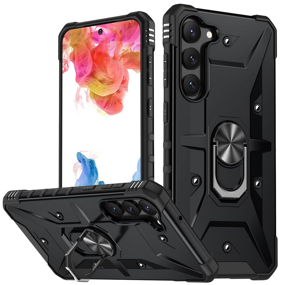 For Samsung Galaxy S23+ Ring Car Mount Kickstand Phone Case Military-Grade Drop-proof Hard PC Soft TPU Hybrid Cover