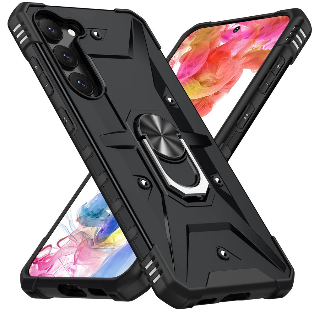 Ringholder-bilmontering til Samsung Galaxy S23+ med støtte, militærklassificeret faldsikkert hybridskal i hård PC og blød TPU