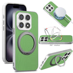 For Xiaomi 17 Magnetic Case Ring Kickstand Fine Grid Texture Leather + PC + TPU Phone Cover