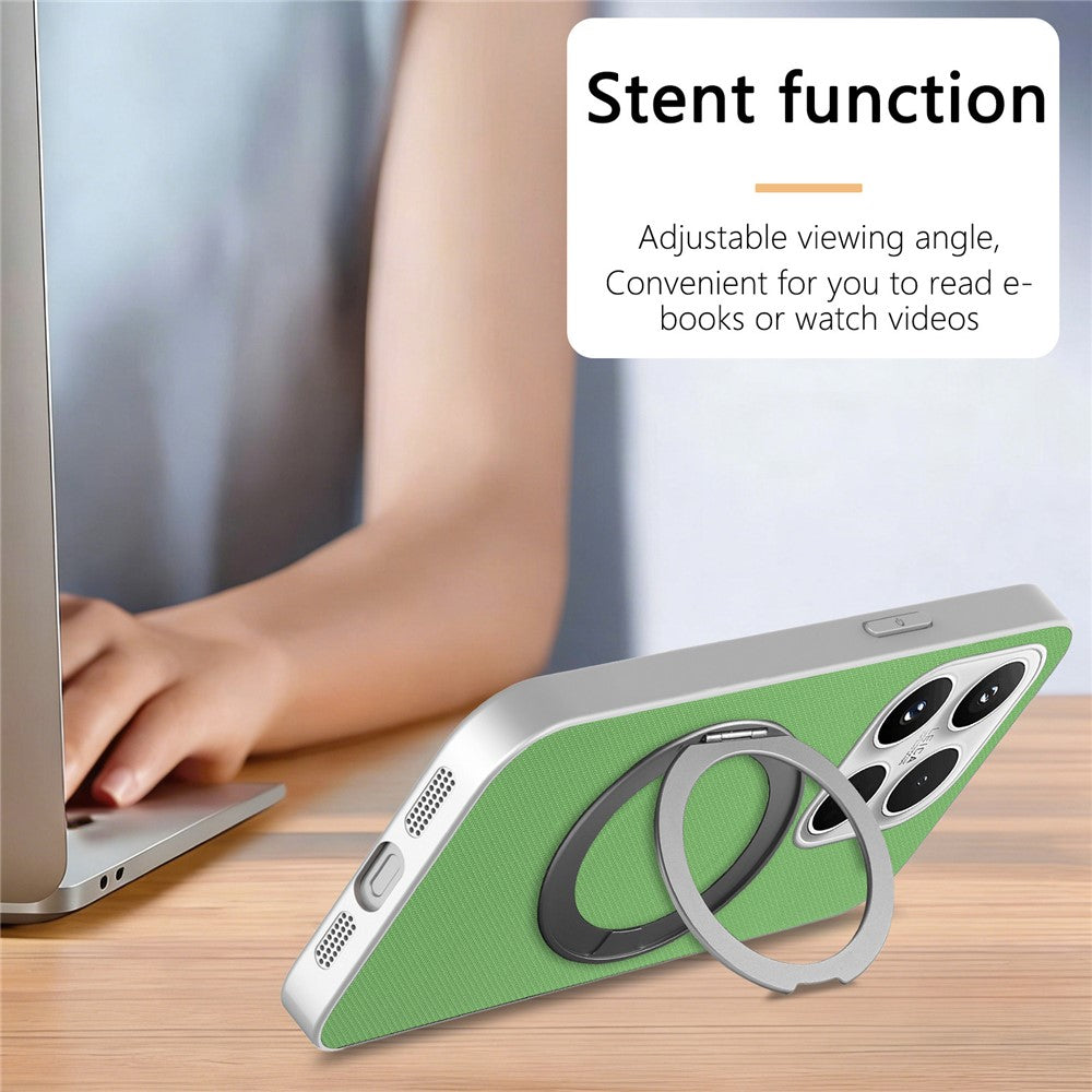 For Xiaomi 17 Magnetic Case Ring Kickstand Fine Grid Texture Leather + PC + TPU Phone Cover