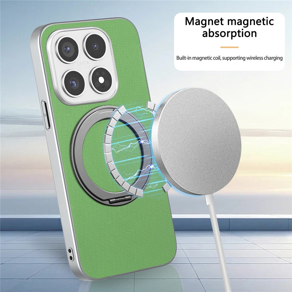 For Xiaomi 17 Magnetic Case Ring Kickstand Fine Grid Texture Leather + PC + TPU Phone Cover