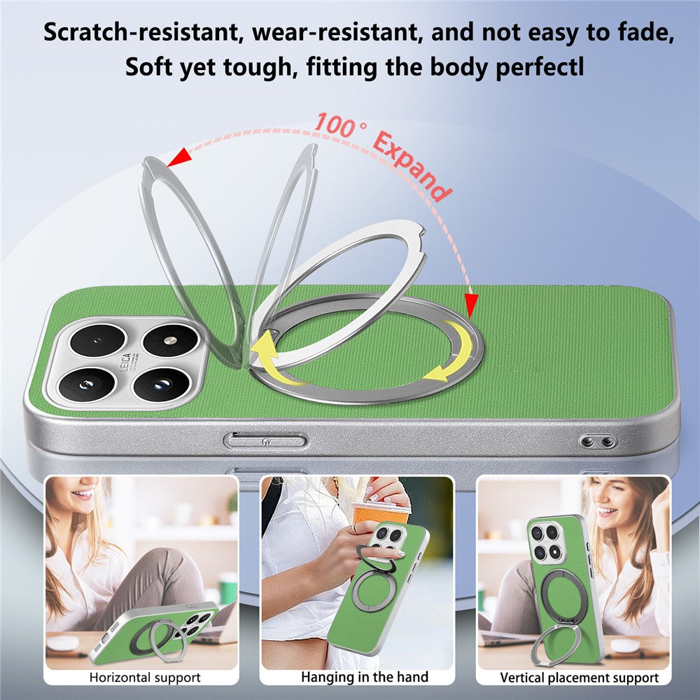 For Xiaomi 17 Magnetic Case Ring Kickstand Fine Grid Texture Leather + PC + TPU Phone Cover