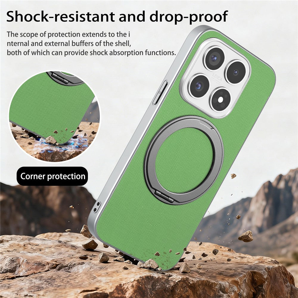 For Xiaomi 17 Magnetic Case Ring Kickstand Fine Grid Texture Leather + PC + TPU Phone Cover