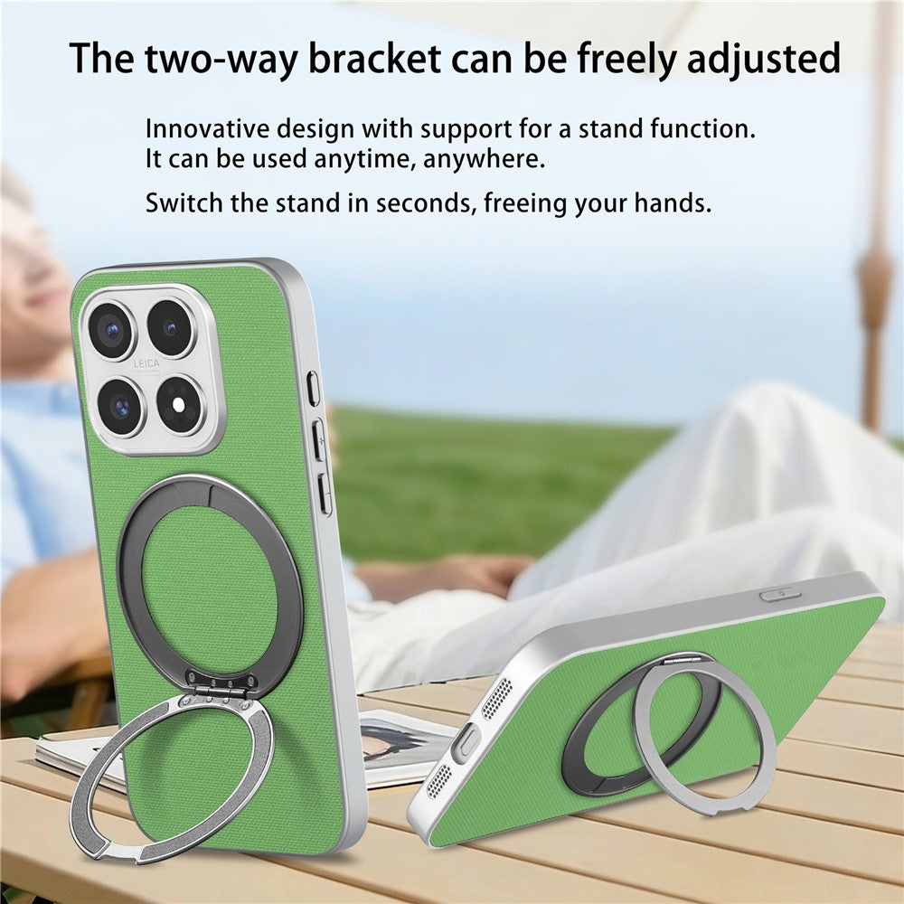 For Xiaomi 17 Magnetic Case Ring Kickstand Fine Grid Texture Leather + PC + TPU Phone Cover