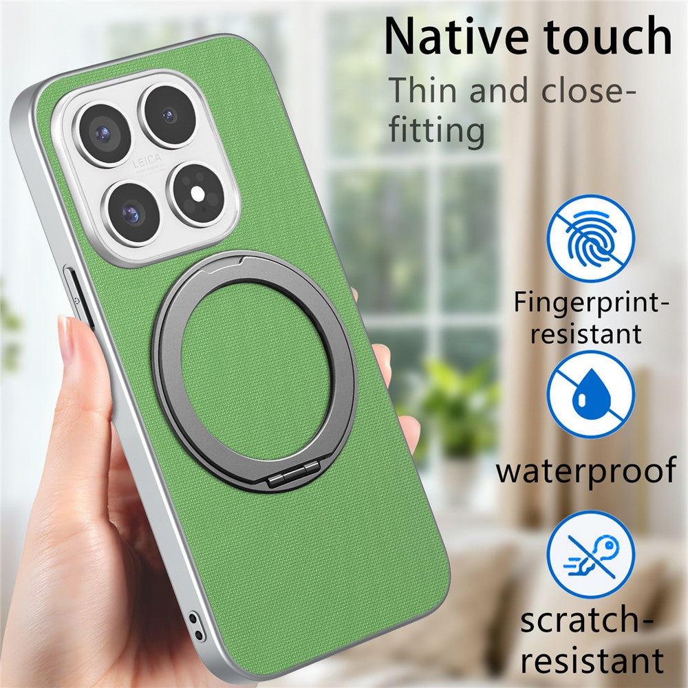 For Xiaomi 17 Magnetic Case Ring Kickstand Fine Grid Texture Leather + PC + TPU Phone Cover