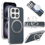 For Xiaomi 17 Magnetic Case Ring Kickstand Fine Grid Texture Leather + PC + TPU Phone Cover