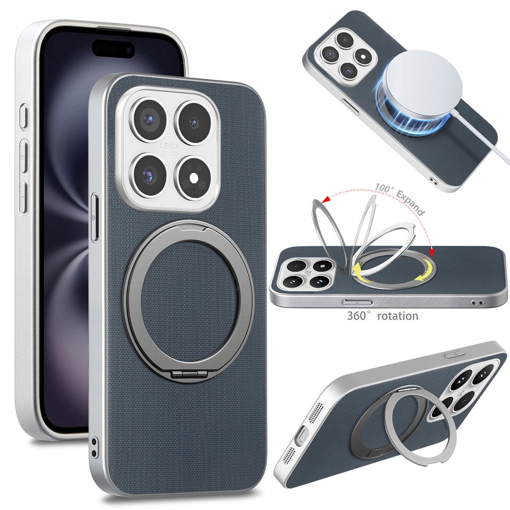 For Xiaomi 17 Magnetic Case Ring Kickstand Fine Grid Texture Leather + PC + TPU Phone Cover