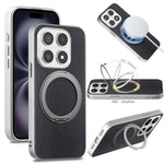 Magnetiskt skal för Xiaomi 17, ringstativ, fint rutmönster, läder + PC + TPU, mobilskal