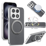 For Xiaomi 17 Magnetic Case Ring Kickstand Fine Grid Texture Leather + PC + TPU Phone Cover