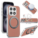 For Xiaomi 17 Magnetic Case Ring Kickstand Fine Grid Texture Leather + PC + TPU Phone Cover