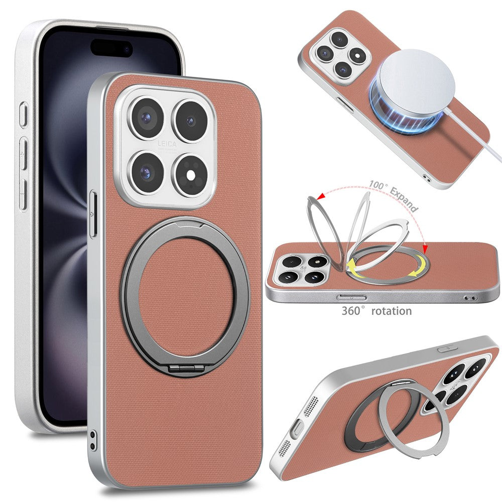 For Xiaomi 17 Magnetic Case Ring Kickstand Fine Grid Texture Leather + PC + TPU Phone Cover