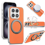 For Xiaomi 17 Magnetic Case Ring Kickstand Fine Grid Texture Leather + PC + TPU Phone Cover