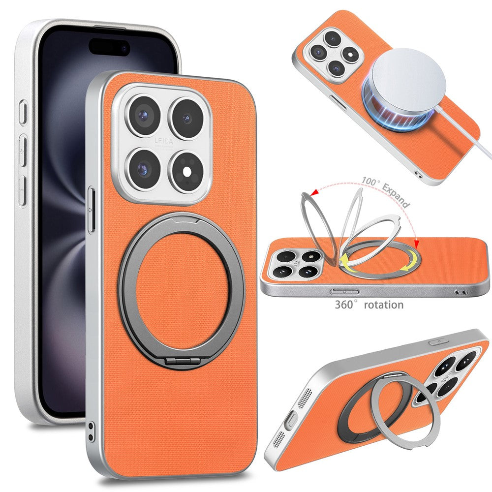 For Xiaomi 17 Magnetic Case Ring Kickstand Fine Grid Texture Leather + PC + TPU Phone Cover