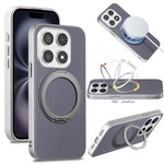 Magnetiskt skal för Xiaomi 17, ringstativ, fint rutmönster, läder + PC + TPU, mobilskal