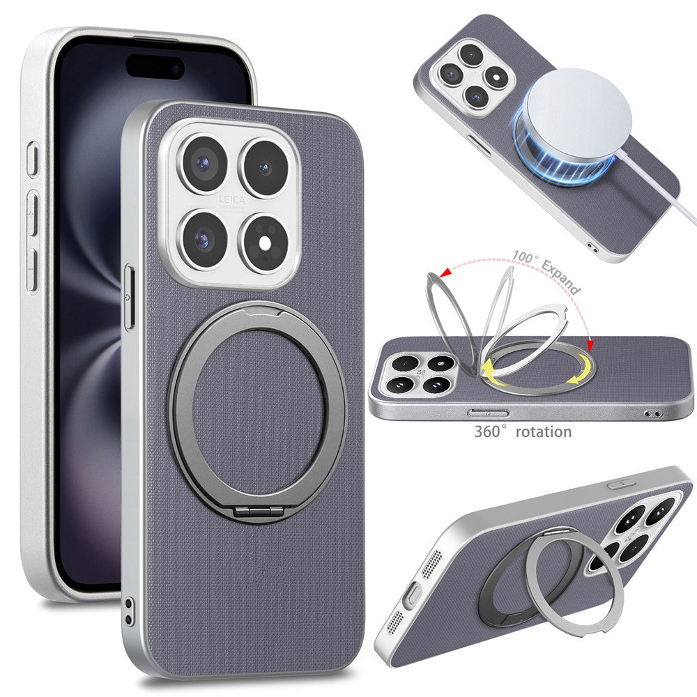 Magnetiskt skal för Xiaomi 17, ringstativ, fint rutmönster, läder + PC + TPU, mobilskal