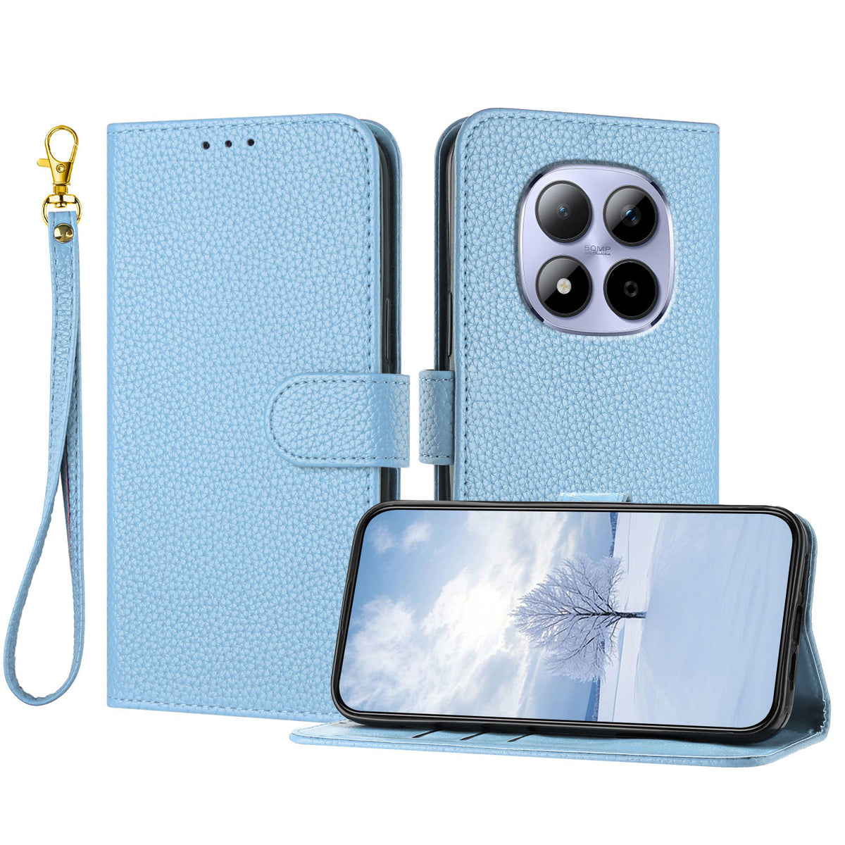 For Xiaomi Redmi Note 15 Pro 4G (Global) Leather Case Litchi Texture Wallet Stand Anti Drop Phone Cover with Wrist Strap