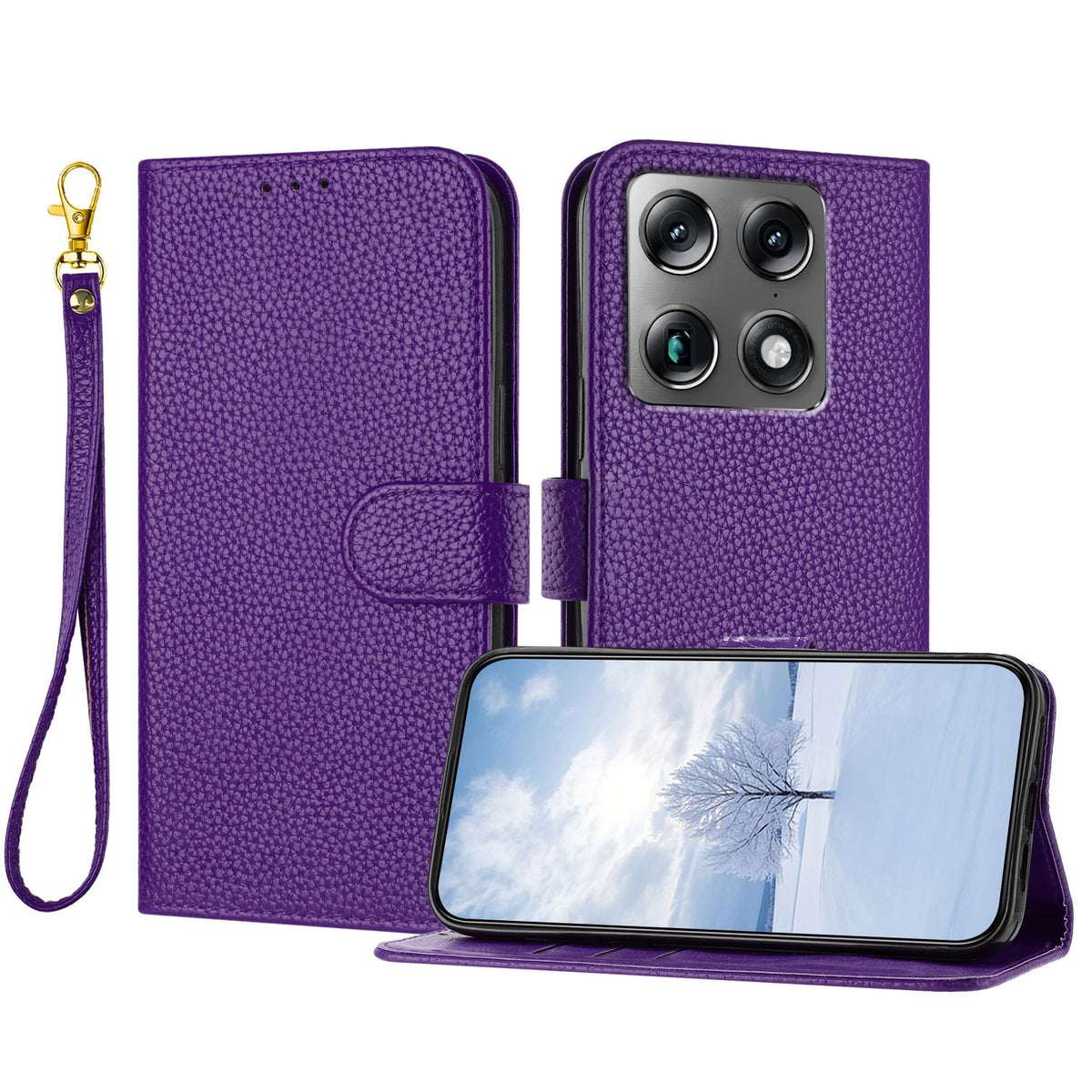 Motorola Edge 70 Ultra 5G / Motorola Moto X70 Air Pro 5G / Motorola Signature 5G-læderetui med litchitekstur, tegnebogsetui med stativ, faldsikring og håndledsrem