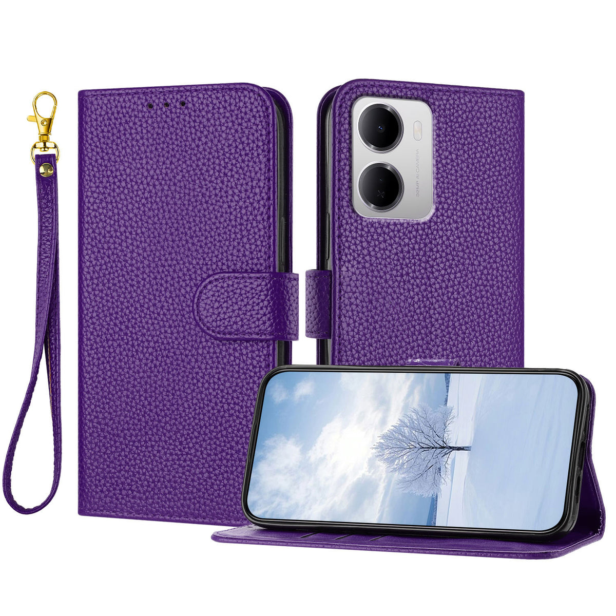 For Xiaomi Redmi 15a 5G Leather Case Litchi Texture Wallet Stand Anti Drop Phone Cover with Wrist Strap